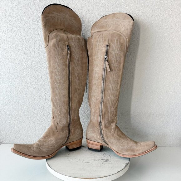 Lane LEXINGTON Over the Knee Womens Cowboy Boots 8.5 Latte Suede Western Cowgirl - Picture 10 of 14